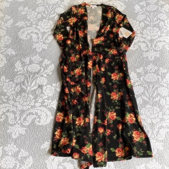 LuLaRoe Sweaters - LuLaRoe Black Vintage Rose Sarah Duster